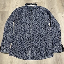 Roar Signature Button Up Shirt Adult Large Blue Paisley Long Sleeve Collared Men