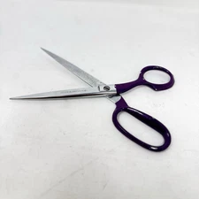 Clauss USA No. 88 Scissors ~ 8" Long Purple Handles Straight Blade Vintage Works