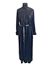 David Nieper Women’s Black Velvet Sequin Embroidered Long Dressing Gown Robe S M