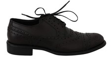 Dolce&Gabbana Men Black Dress Shoes 100% Leather Formal Wingtip Oxford Booties