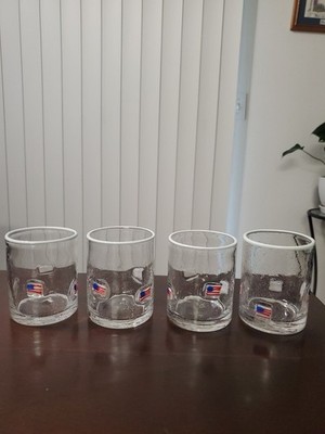 Pottery Barn Icon American Flag Drinking Glasses Red Blue Beverage & Bar Set 4 