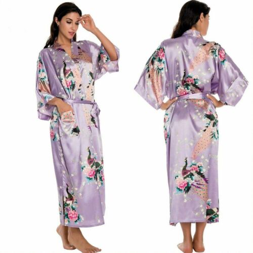 WA_003 FLORAL SATIN ROBE Kimono Dressing Gown Wedding Bride Bridesmaid Party - Picture 20 of 20