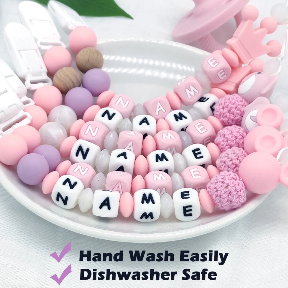 Nombre Personalizado Bebé Chupete Clip Cadena Silicona Mordedor Regalo Maniquí Foto 2 de 4