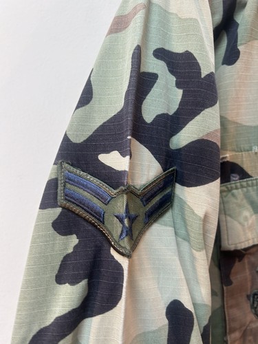 Vintage 90s US Air Force Tri Color Camouflage Field Top medium tall with patches - Picture 2 of 5