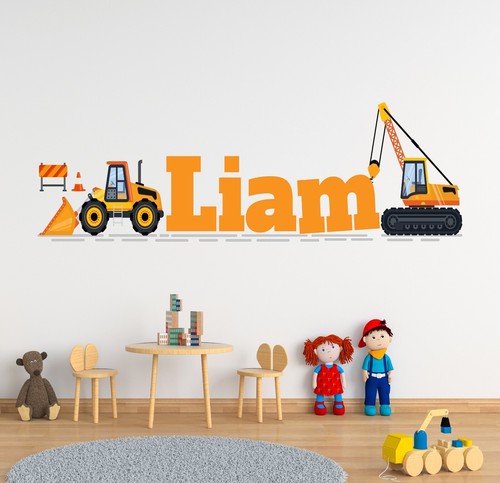Custom Construction Truck Wall Decals for Boys Nursery Peel Stick Road Stickers - Picture 2 of 7