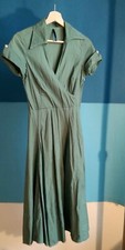 Ivy green, hand dyed cotton midi dress, 50's style S