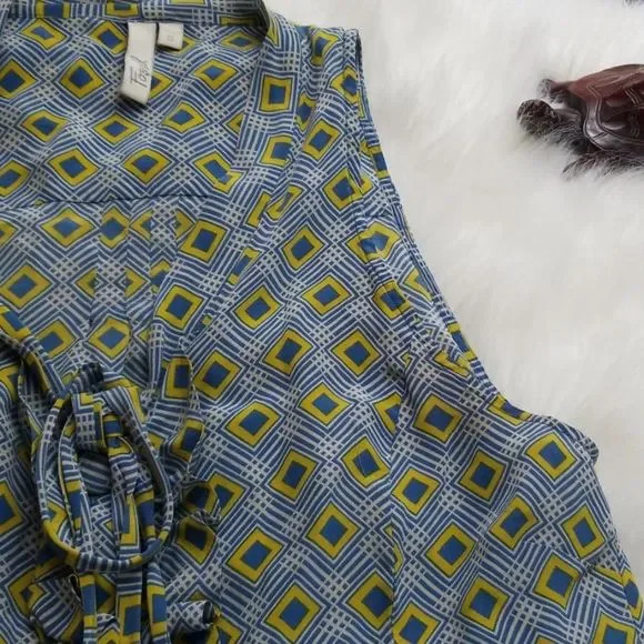 Fossil Geometric Sleeveless Ruffle Button Tie Up … - image 4