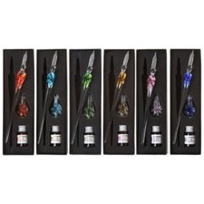 Elegant Crystal Flower Glass Dip Pen Set