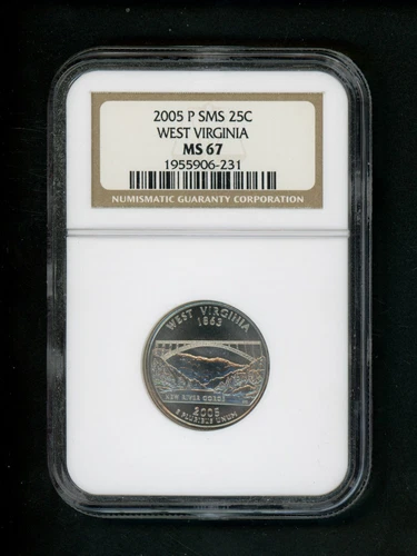 2005 P SMS Statehood Quarter 25c .25 West Virginia WV NGC MS 67 UNC Choice Gem