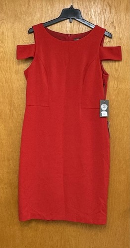 New Vince Camuto Cold-Shoulder Sheath Dress Womens 14 Red Round Neck NWT $168 - Picture 1 of 7