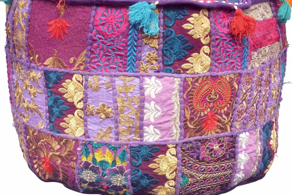 Puf redondo de retazos indios de 22"" cubierta otomana taburete de pie cubierta de puf marroquí Foto 3 de 3