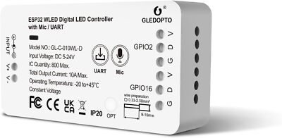 GLEDOPTO ESP32 WLED LED Controller with Mic Microphone UART Download White 