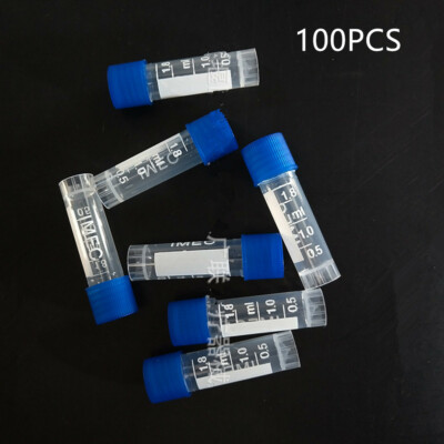 2ml Micro Cryotube Centrifuge Tubes Caps Plastic Chemistry Test Vials 100PCS