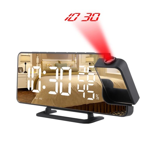 LED Digital Mirror Projection Alarm Clock Home FM Radio Thermometer Hygrometer - Picture 2 of 8