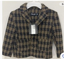 Little Boys Houndstooth Print Cognac  Black Button Blazer Size 6 Year NWT
