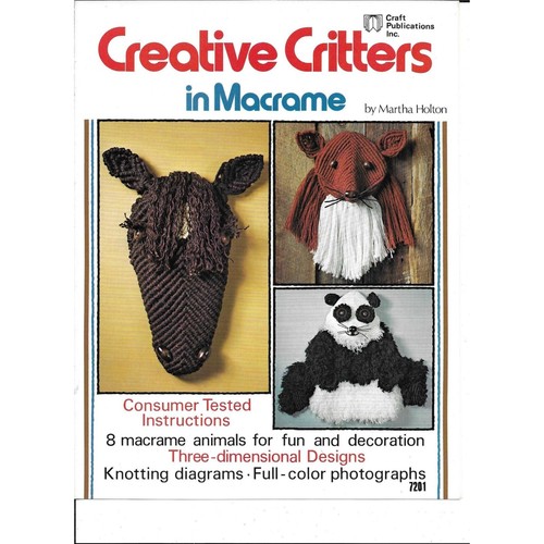 Macrame Animal Patterns Vintage Craft Pattern Book Creative Critters Horse Fox - Picture 1 of 8