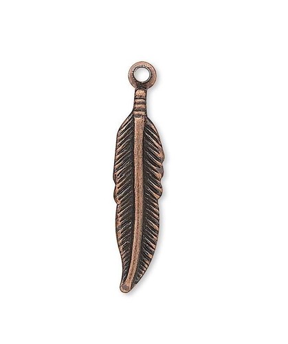 Charm, 100 Antiqued Copper Plated Brass 18x4mm Feather Drop Charms - Picture 3 of 3