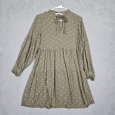 ZARA Women's Size S Green Polka Dot Tiered Mini Boho Prairie Tie Neck Dress
