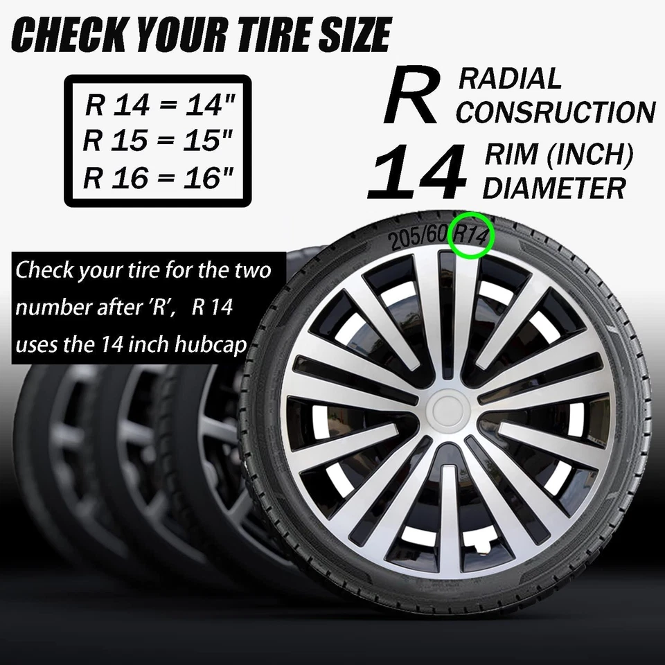 Cubiertas de cubo de rueda de 4 piezas para llanta R14, tapacubos de neumático de 14" para Peugeot 405 Eagle Summit Foto 2 de 4