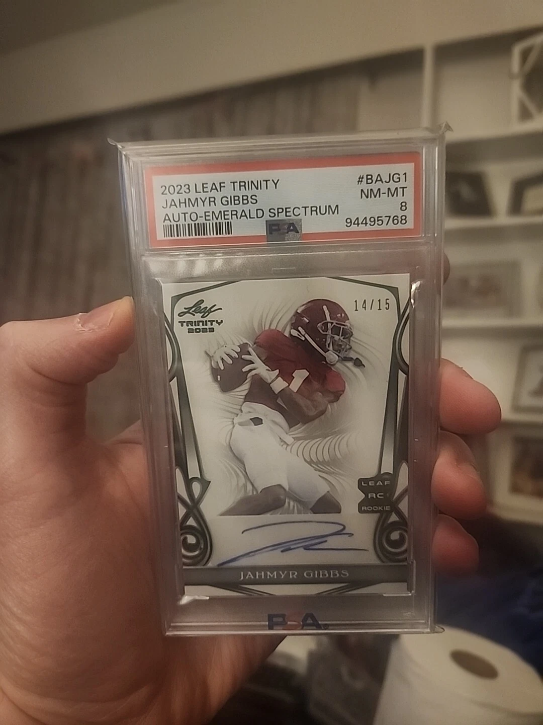 Jahmyr Gibbs Leaf Trinity Autographs #BAJG1 Emerald Spectrum