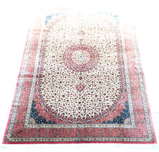 Perserteppich Unikat Kork Seide Meister Handgeknüpfte Orient Teppich Rosa Blau