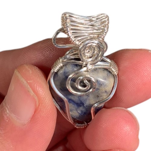 925 Sterling Silver Wire Wrap Sodalite Pendant Handcrafted Birthday Gift Jewelry - Picture 9 of 9
