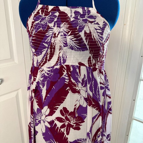 Free People Vestito Maxi Viola Onda di Calore Smocked Halter Floreale Tropicale Taglia Small - Foto 3 di 5