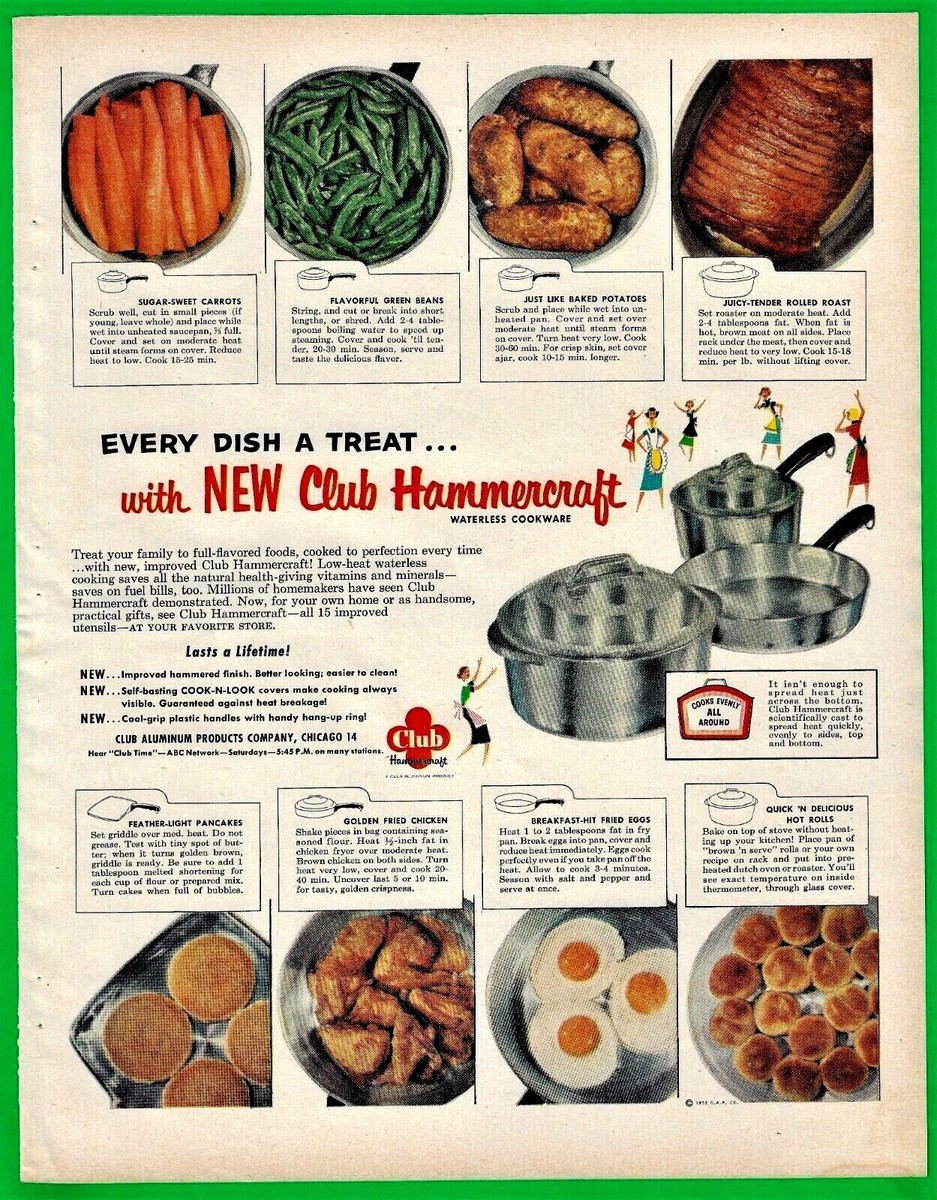 1953 CLUB HAMMERCRAFT POTS &amp; PANS AD ~ WITH 8 DIFFERENT RECIPES | eBay