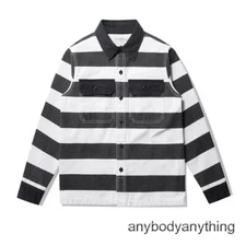 Prison Stripe Jacket 16oz Canvas Men Rugged Style Motorcycle Biker Coat Jacket