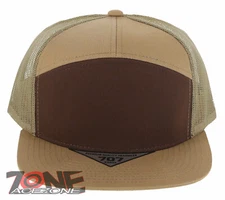 7 PANEL FLAT BILL SNAPBACK TRUCKER BASEBALL CAP HAT TAN BROWN