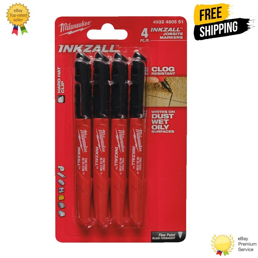 Milwaukee Inkzall Black Marker Pens - Set of 4 - 4932480551