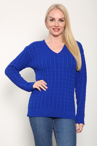 New Ladies Women’s Cable Knitted V-Neck Long Sleeve Jumper Winter Jumper Sweater - Picture 10 of 11