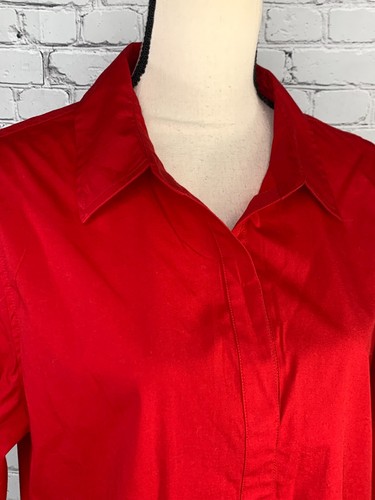 Neu mit Etikett $ 79,50 Talbots Damen Popover rote Bluse Rollriegelärmel Baumwolle Elasthan L - Bild 7 von 23
