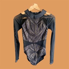 Balera Weissman Girls dance costume Size SA leotard Lyrical Acro Black  Gold