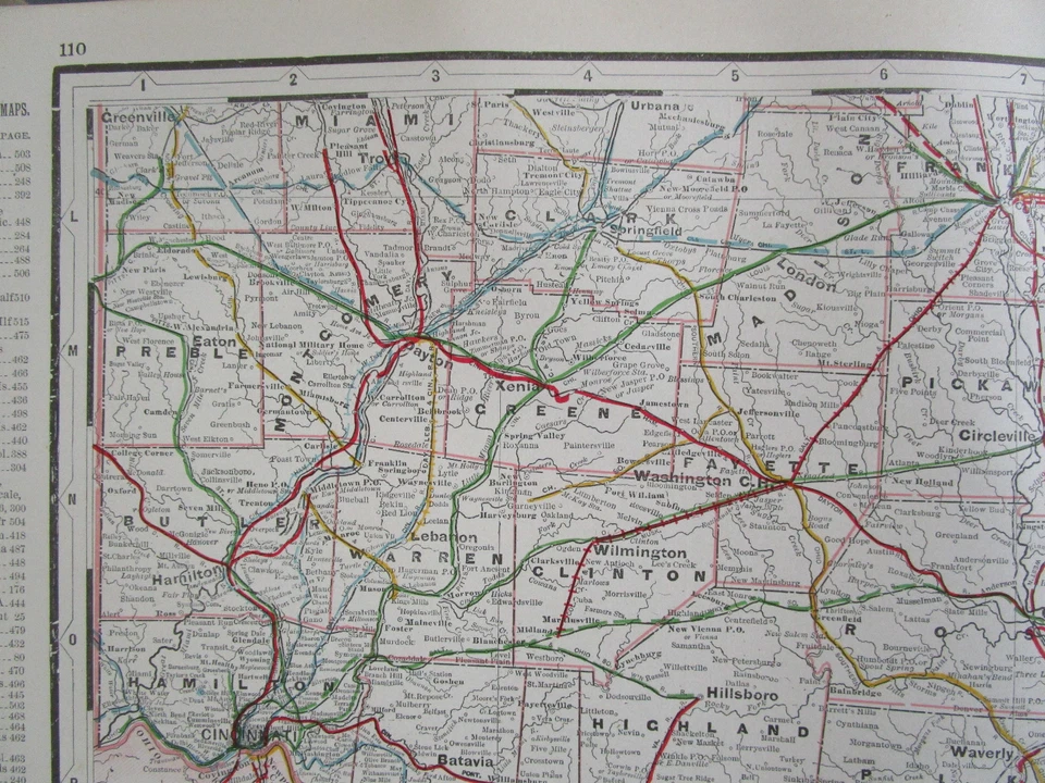 Mapa de ferrocarril 1896 Southern Ohio Cram siglo XIX S OH RAILWAY 1800 HAMILTON CO Foto 4 de 4