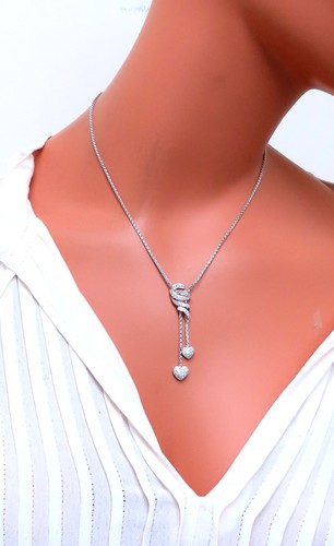 .90ct Natural Diamonds Dangle Hearts & Spiral Statement Necklace 18kt Gold - Picture 4 of 5