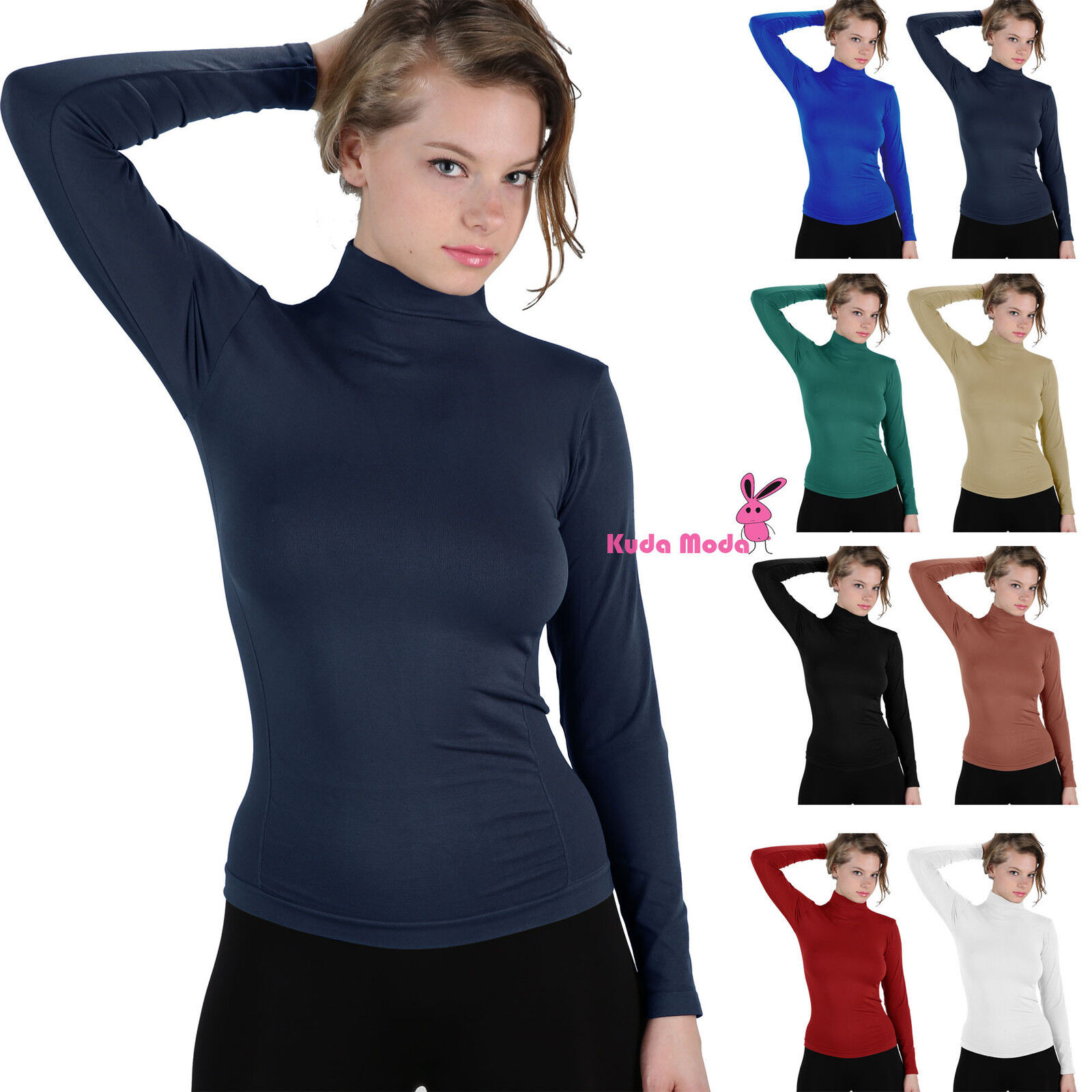 Basic Long Sleeve Soft Seamless Stretch Turtleneck Mock Neck Top