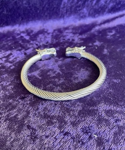 Double Dragon Bangle Bracelet. 7.5 Inches. 9mm W. Stainless Steel. Asian Nordic. - Picture 3 of 5