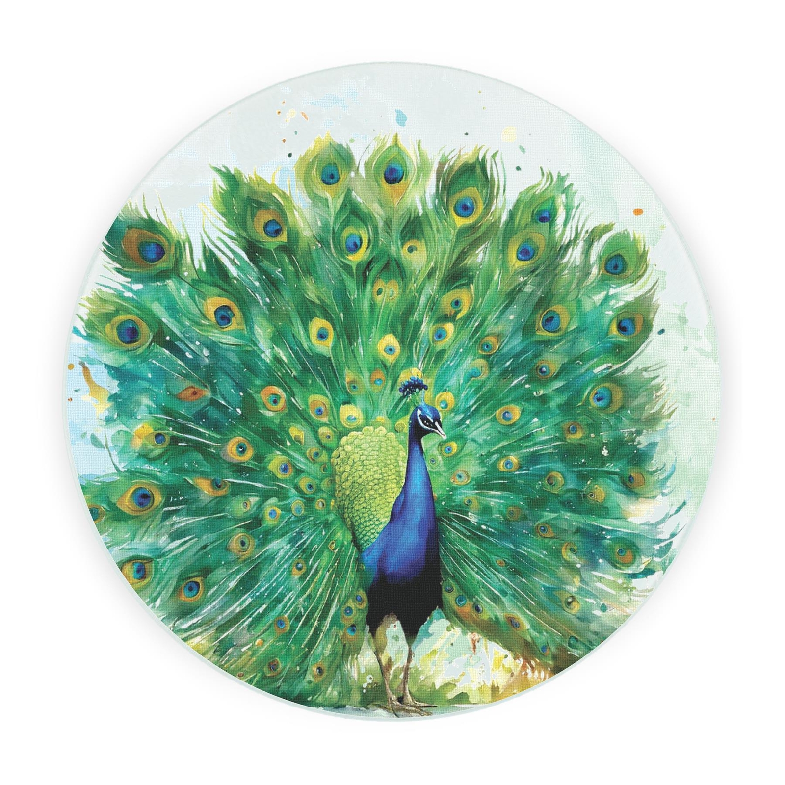 Peacock Round Worktop Protector - Exotic Countryside Bird Glass Kitchen Gifts