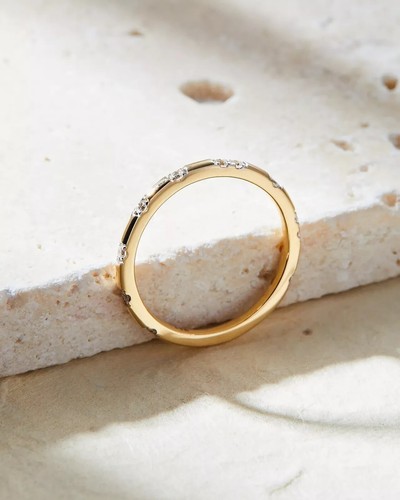 Women Valentine Gift Elegant Band Ring Natural Diamond Certified 14k Yellow Gold - Picture 7 of 15