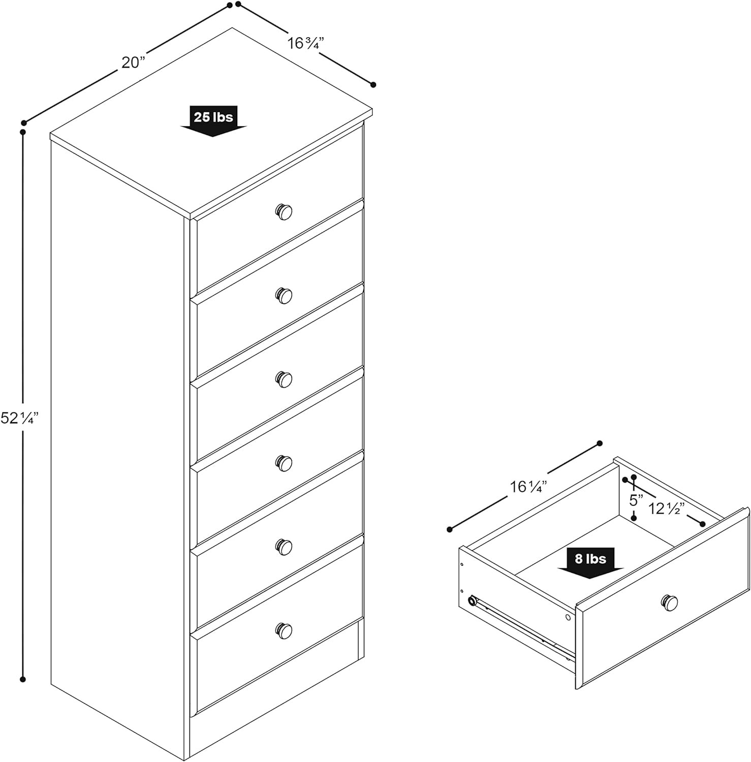 Prepac Astrid 6 Drawer Dresser for Bedroom, Tall Chest of Drawers, Bedroom Furni