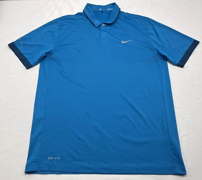 Nike Tiger Woods Polo Shirt Mens Medium Blue Performance Stretch Golf Activewear