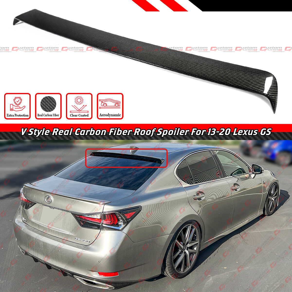 FOR 2013-20 LEXUS GS300 GS350 GS450H GSF V STYLE CARBON FIBER ROOF