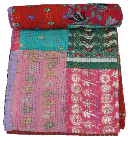 Indian Handwoven Patchwork Vintage Cotton Kantha Quilt ,Bedspread ,Throw Blanket - Picture 78 of 87