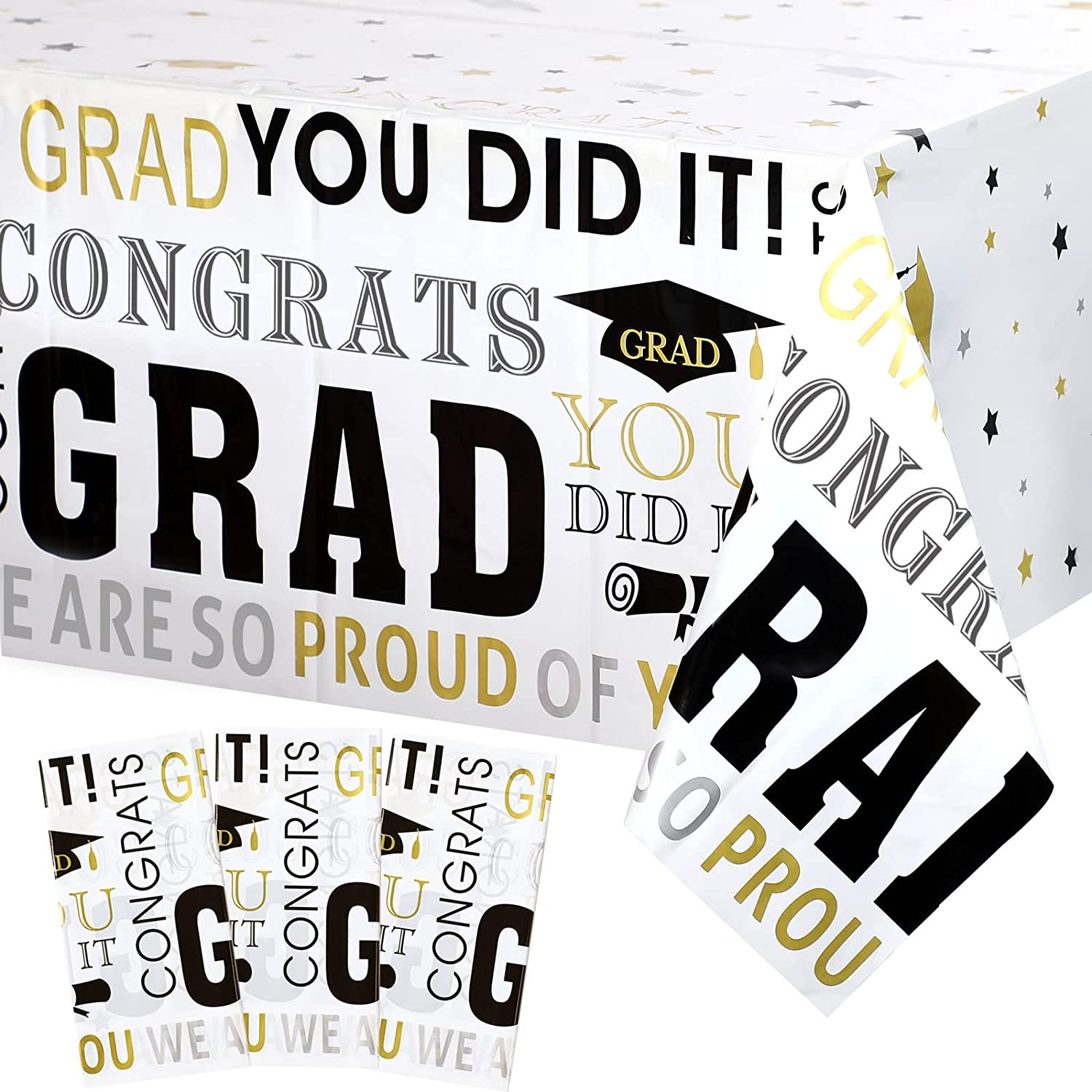 3 Pcs Graduation Tablecloths Rectangular Plastic Tablecloth Congrats Table Cover