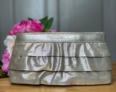 Victorias Secret Clutch Makeup Bag Champagne Gold Sparkle Magnet Snap Closure
