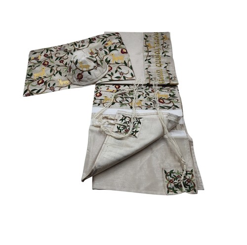 Scialle da preghiera Kosher Tallit per donna / pipistrello Mitzvah ricamato con fiori - Foto 5 di 5