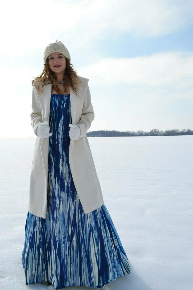 NUEVO Vestido de novia bohemio de seda Monique Lhuillier azul blanco azul marino 4 6 8 10 Foto 2 de 4