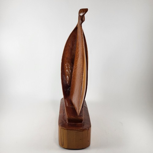 Vintage Solid Wood Carving Sailboat Signed & Dated 11/21/1999 15.5" Tall - Picture 3 of 10