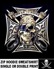 Loyal To None Maltese Pirate Skull Crossed Sword Caribbean Zip Hoodie Sweatshirt